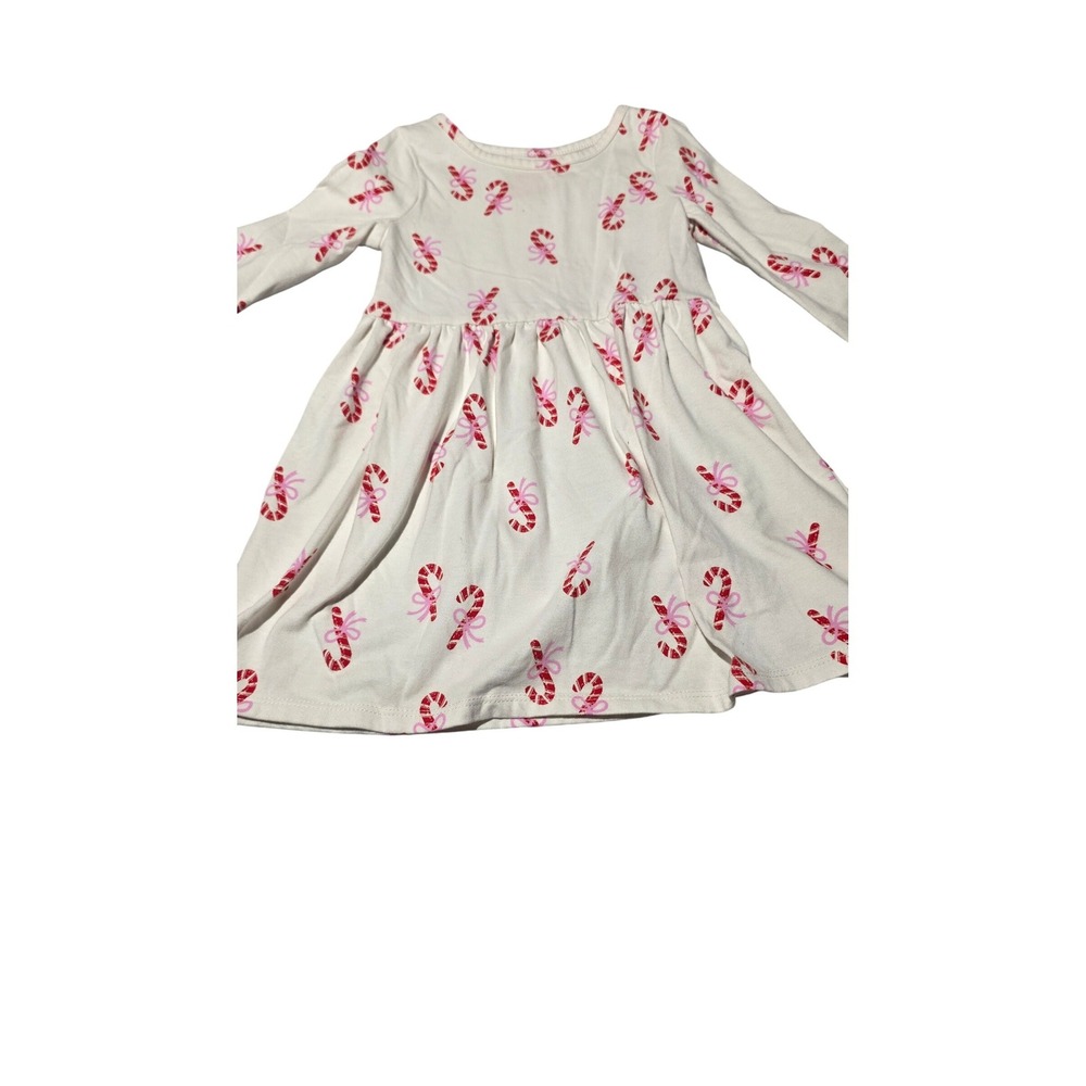 Cat & Jack Girls 3T White Candy Cane Print Long Sleeve Holiday Christmas Dress